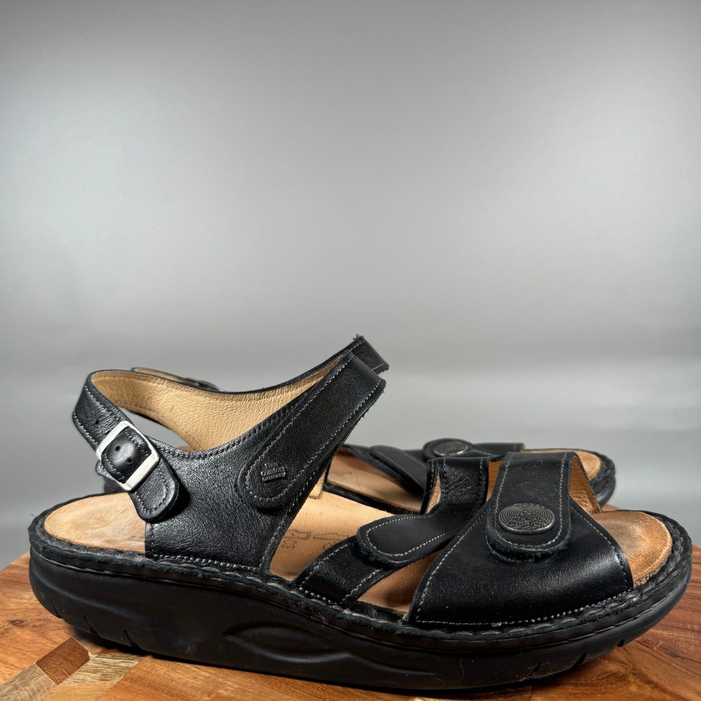 Finn Comfort Sansibar Black Leather Adjustable Strap Sandals Womens 40 EU 9 US